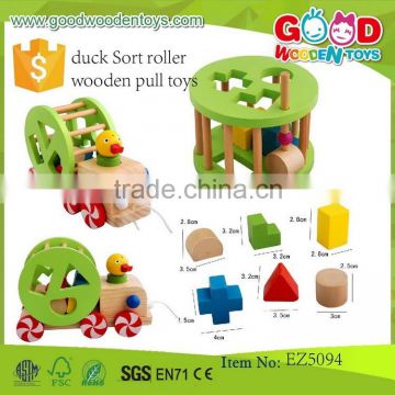 new product duck Sort roller wooden pull toys OEM wooden funny car toys with good quality EZ5094