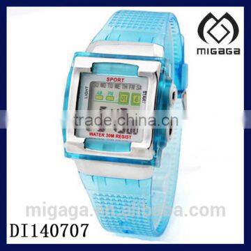 fashion 2014 transparent pvc strap digital multi functional wristwatch for kids