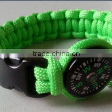 9" Green Paracord Bracelet Survival Kits Whistle Compass Buckle