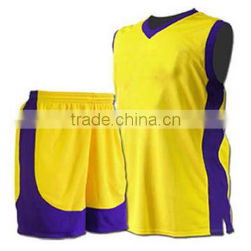 100% Polyester Custom Basketball Uniform Yellow/Blue