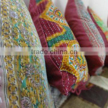 Handmade vintage kantha cushion cover made from old fabric , Cotton pillow covers with kantha work, bohemian ,