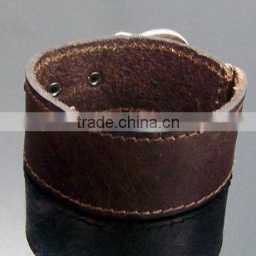 Cool dark brown wide leather bracelet with studs