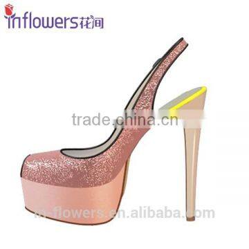 Peeptoe Pink Glitter Slingback Ladies High Heels photo-4