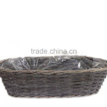 2pcs oval outside grey wicker willow flower pots