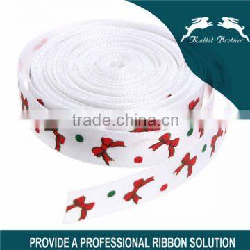 1/2" white printed satin Ribbon with red ties for christmas decoration celebrate ribbon wholesale