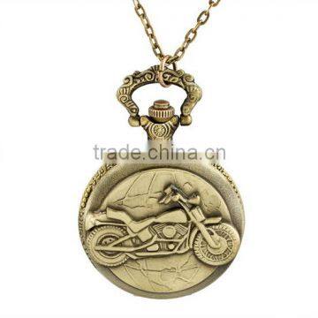 Motorcycle Watch Necklace Old Simple Round Antique Bronze Round Pocket Watch Necklace Pendant Motorcycle Watch Necklace