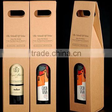 brown kraft corrugated wine paper box with die-cut handle