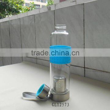 hot sell 500ml borosilicate glass drinking bottle with tea strainer