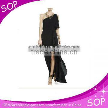 black asymmetrical neckline sleeveless one-shoulder summer stylish long dress for ladies                        
                                                Quality Choice