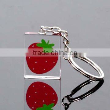 Crystal keychians printed cute strawberry for giveaway gifts