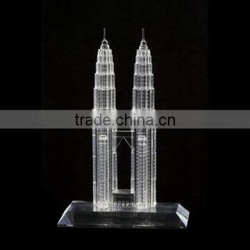 Crystal 3d modern model building with glass base /crystal model aircraft building models for office decorations