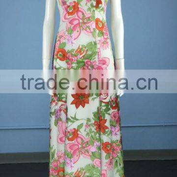 V Neck Floral Printed Silk Chiffon Sheath Evening Dress with Gorgeous Ruffled Back EY0010