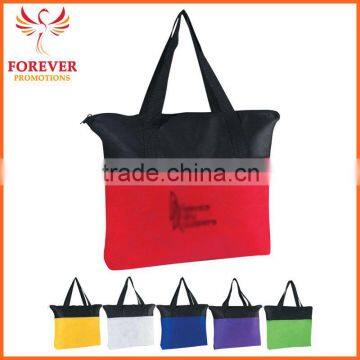 Wholesale Cheap Tote Bag Zippered Non-woven Silk-screen Print Logo Tote with Handles