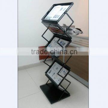 Magazine Holder Brochure Rack Floor Standing 6xA3 Foldable metal black Brochure Stand