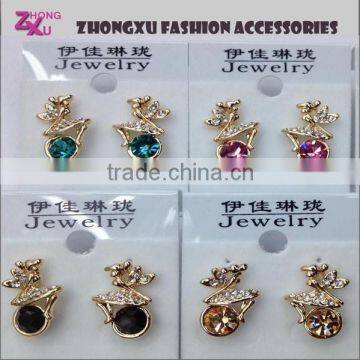 new lady high quality custom fashion gold plated crystal angel earring