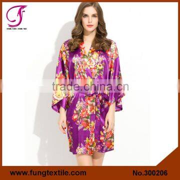 FUNG 3002 Wholesales Stock New Floral Woman Cheap Satin Robe Short