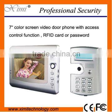 7" color screen video door phone for 6 families with access control card reader and password door opener video