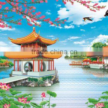 natural scenery handmade painting offset printing wallpaper