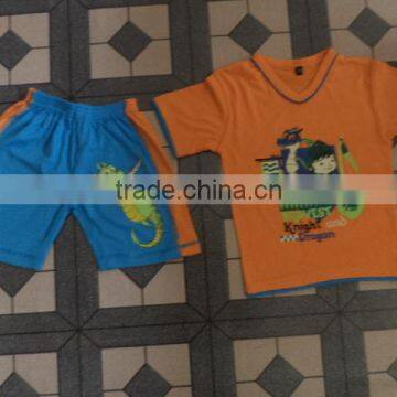 Children printed knitted short sleeve t-shirt and short pant set