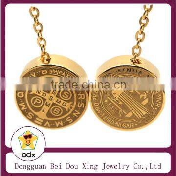 Hot Sell Stainless Steel Religious Catholic Parton San Benito Medal St Saint Benedict Medallion Round Charm Pendant Wholesales