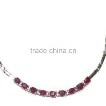 Natural Red Ruby Oval Shape 925 Sterling Silver Bracelet