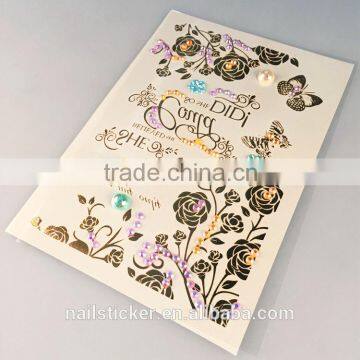 Custom Fashionable Rhinestone Sticker Metallic Tattoo Diamond Gold Temporary Tattoo Stickers photo-5