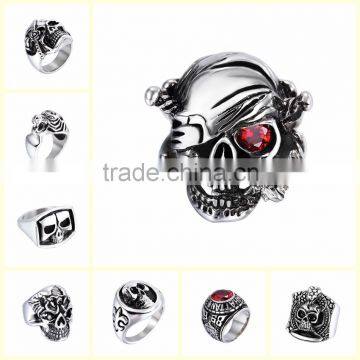 Wholesale factory price gothic style 316l stainless steel ring fashion men crystal eye skull ring