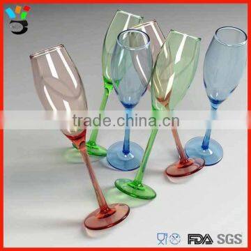 Multicolored high quality stemed glass cup for champagne