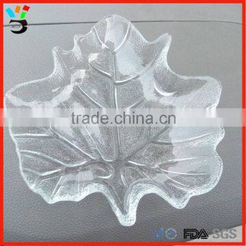 Antiqued Home And Garden Tray 18cm x 17.5cm Size Transparent Maple Leaf Glass Plate