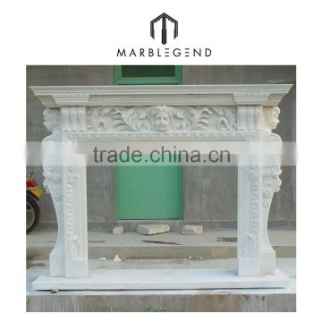 Interior fireplace mantel design with people sculpture