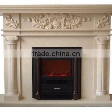 Beige stone carved fireplace