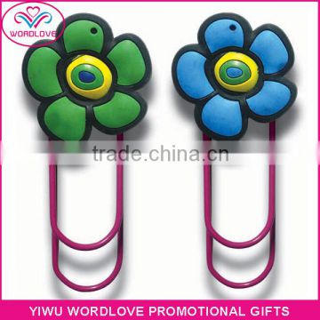 flower shaped eco friendly soft PVC bookmark paper clip