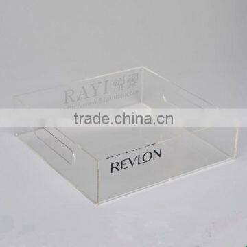 Wholesale Customized Black Retangle Logo Printed Acrylic Tray With Metal Handle