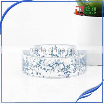 Handmade Wide Pressed Real Baby's Breath Blue Dried Flower Resin Bangle for Women photo-2