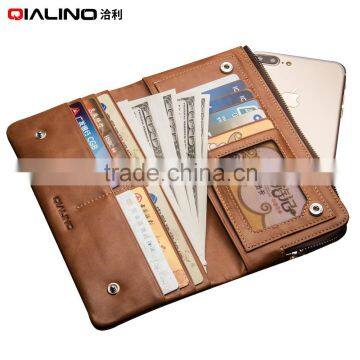 QIALINO New Products Genuine Leather Wallet Case For iPhone 6 mens wallets brand names with card holder for iphone 7 phone