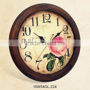 Beautiful White Basket Roses Design Round Shabby Chic Wooden Wall Clock