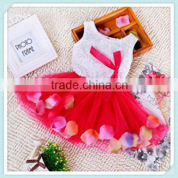 Fashion dress baby clothes wholesale flower petal chiffon red design girls puffy children dress colorful sleeveless kids vest