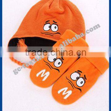 2015 new product china alibaba manufacturer CUSTOM LOGO OEM winter acrylic baby cartoon warm winter set beanie hat gloves