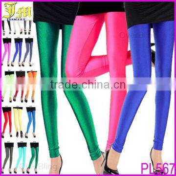 Hot Fashion Women Slim Fit Glow Fluorescent Stretch Leggings Shiny Casual Candy Color Pants