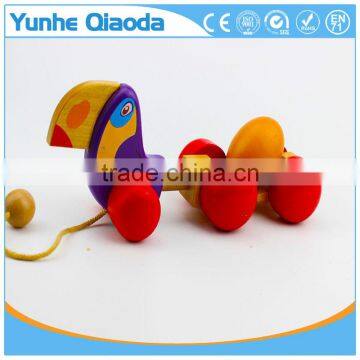 Colorful Pull Along Wiggles Crow With One Egg Wooden Toy Wiggles as You Pull They Make a Fun Baby photo-5