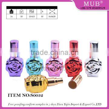 Unique design mini rose flower shaped colored screw spray glass bottle empty glass perfume spray bottle