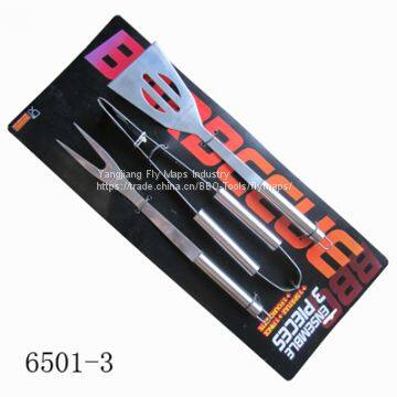 3 pcs Stainless steel BBQ tool set with cardboard