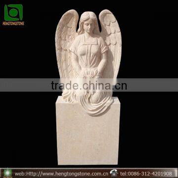 Hand Carved Natural Stone Kneeling Angel Design Headstone