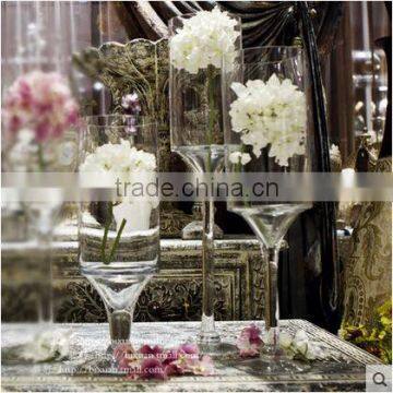 Decoration tall cylinder glass flower vase with stem for home wedding table centerpieces