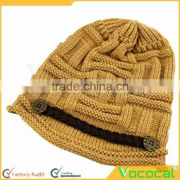 Fashion Khaki Woolen Yarn Warm Women Knitted Beanie Hat photo-2
