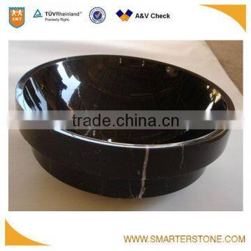 Black round marble basin vessel sink vanity