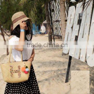 Long Handle, Tote Straw Beach Bag, Pompom Beach Bag photo-2