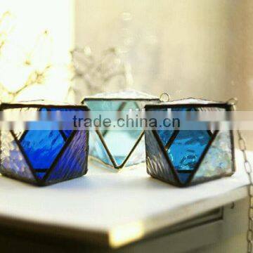 Handmade Hanging Indigo Stained Glass Terrarium photo-2