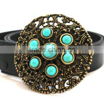 3.5 Inch Round Hot Sale Embellished Buckle for Belts, Zinc Alloy Embellishment Design With Turquoise photo-6