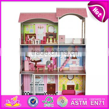 2017 Best preschool pretend play large wooden kids doll house set W06A248